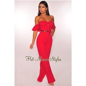 NEW HOT MIAMI STYLES RED FRONT BOW JUMPSUIT, S